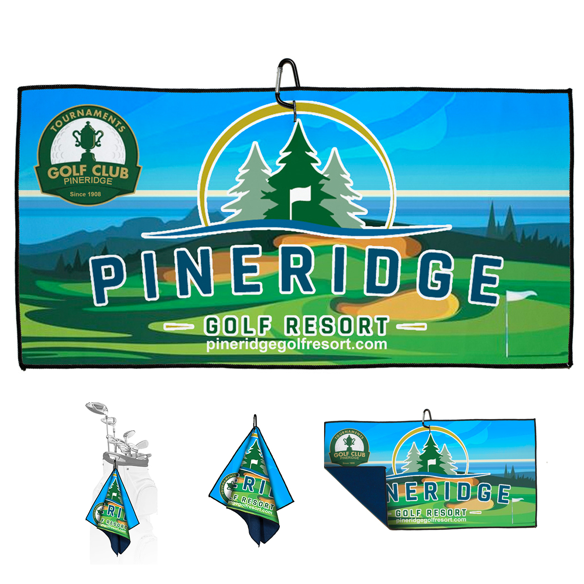 Full Color Center Hook Recycled Golf Towel - 400 Gsm &ndash; 24" W X 12" H